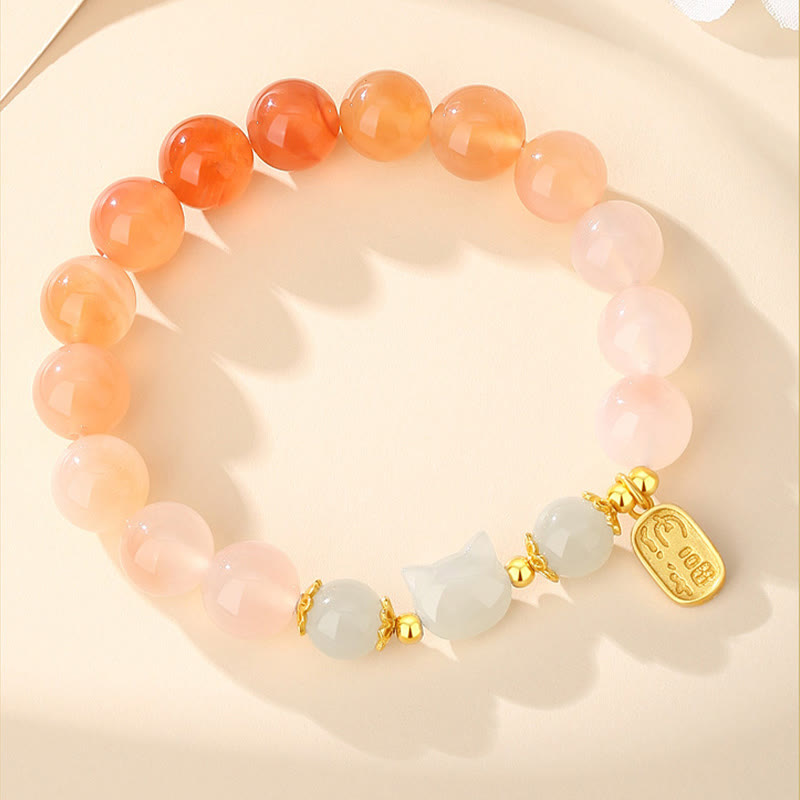 Buddha Stones 925スターリングシルバー レッドアゲート 和田翡翠 猫福キャラクター 自信ブレスレット - image 2