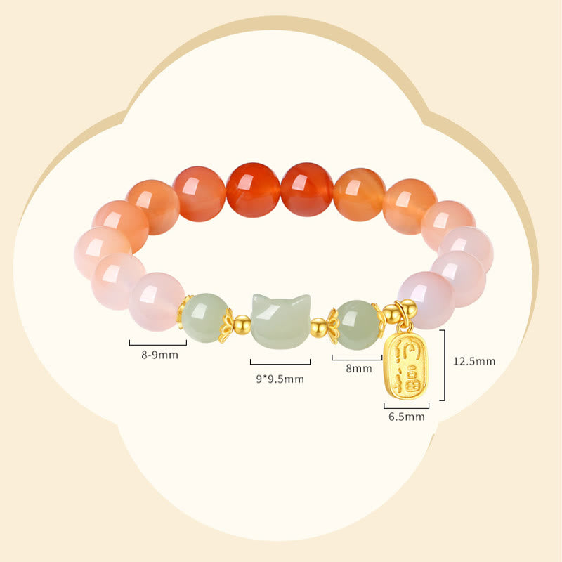 Buddha Stones 925スターリングシルバー レッドアゲート 和田翡翠 猫福キャラクター 自信ブレスレット - image 11