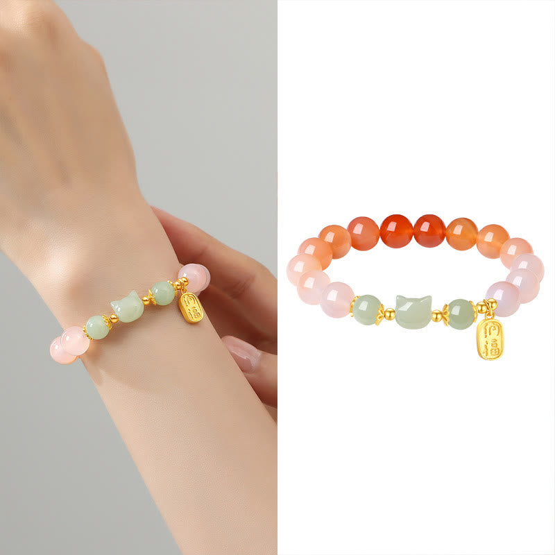Buddha Stones 925スターリングシルバー レッドアゲート 和田翡翠 猫福キャラクター 自信ブレスレット - image 10