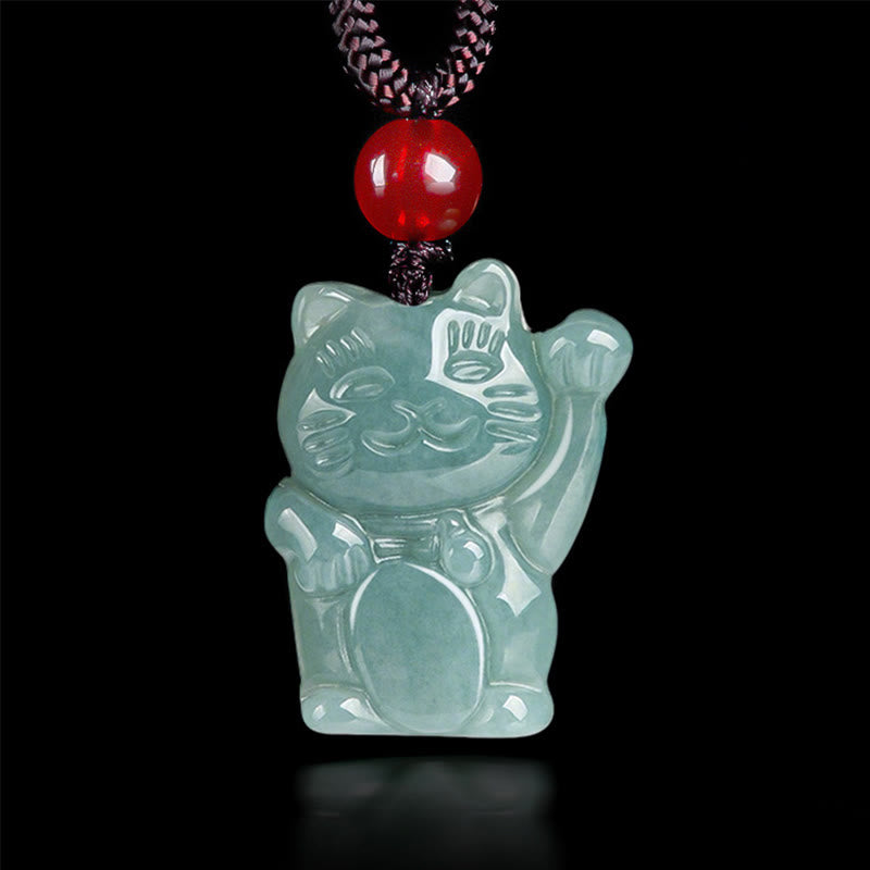 Buddha Stones 翡翠 幸運を招く猫モチーフ 豊穣の象徴 ネックレス - アクアジェイド - image 9