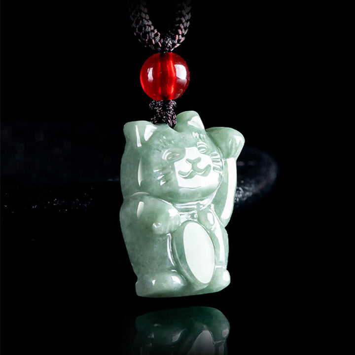 Buddha Stones 翡翠 幸運を招く猫モチーフ 豊穣の象徴 ネックレス - image 2
