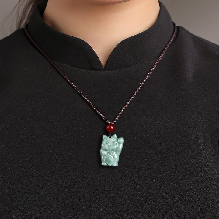 Buddha Stones 翡翠 幸運を招く猫モチーフ 豊穣の象徴 ネックレス - image 10