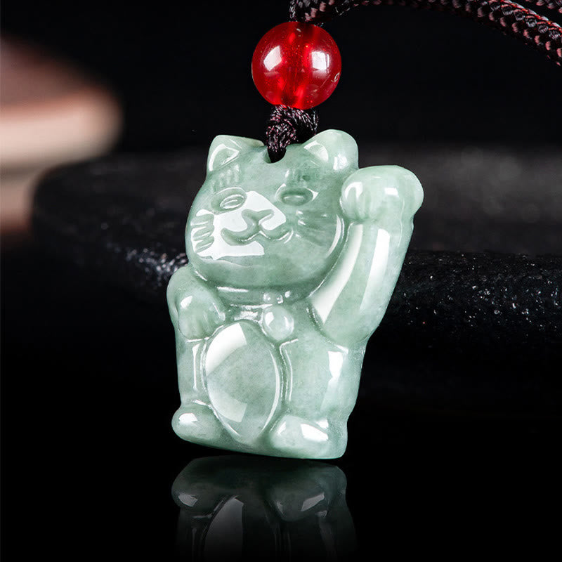 Buddha Stones 翡翠 幸運を招く猫モチーフ 豊穣の象徴 ネックレス - image 3