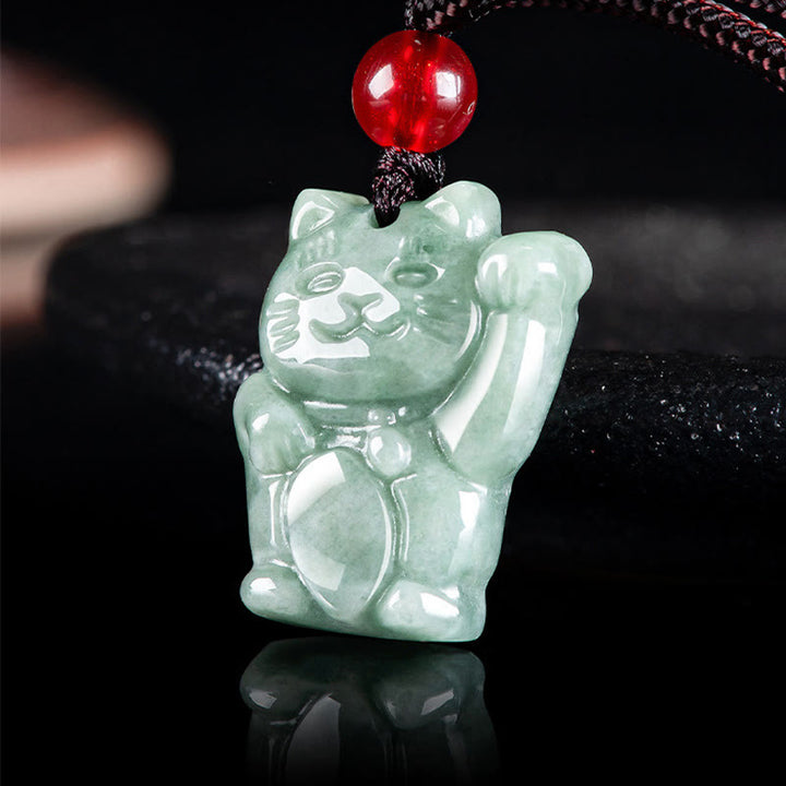 Buddha Stones 翡翠 幸運を招く猫モチーフ 豊穣の象徴 ネックレス - image 3