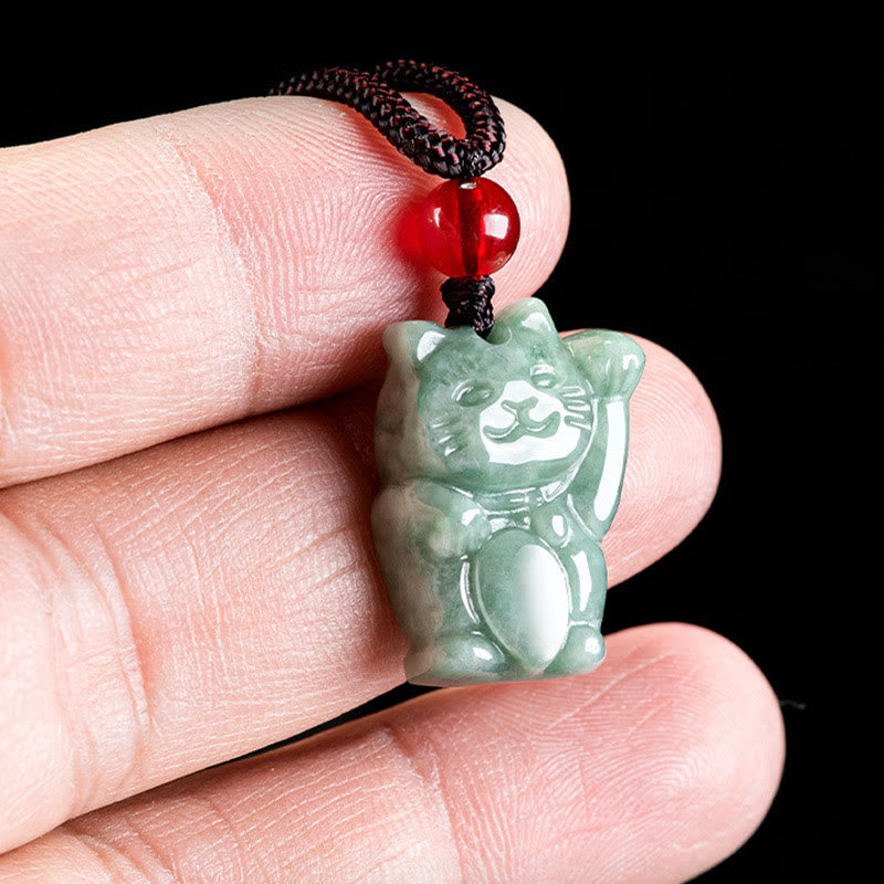 Buddha Stones 翡翠 幸運を招く猫モチーフ 豊穣の象徴 ネックレス - image 5