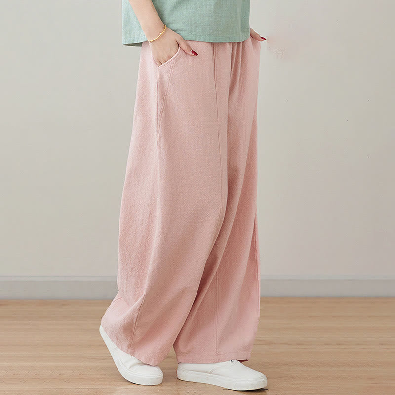 Buddha Stonesカジュアル 無地 ルーズロープ レディース コットンリネン パンツ ポケット付き - image 6
