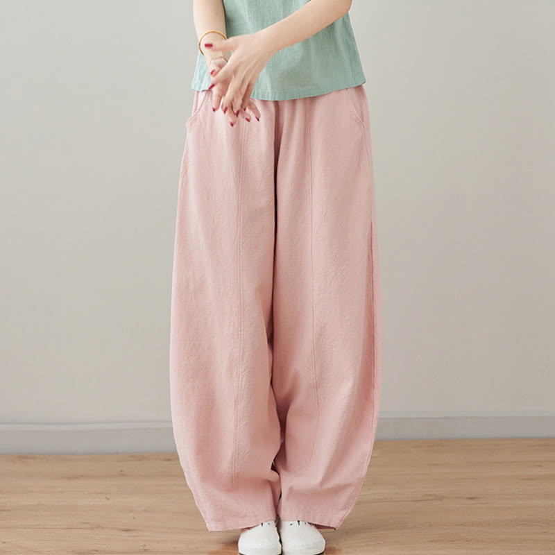 Buddha Stonesカジュアル 無地 ルーズロープ レディース コットンリネン パンツ ポケット付き - image 4