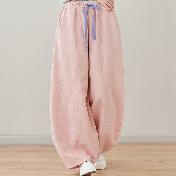 Buddha Stonesカジュアル 無地 ルーズロープ レディース コットンリネン パンツ ポケット付き - ピンク - US6、 UK/AU10、 EU38 (L) - image 3