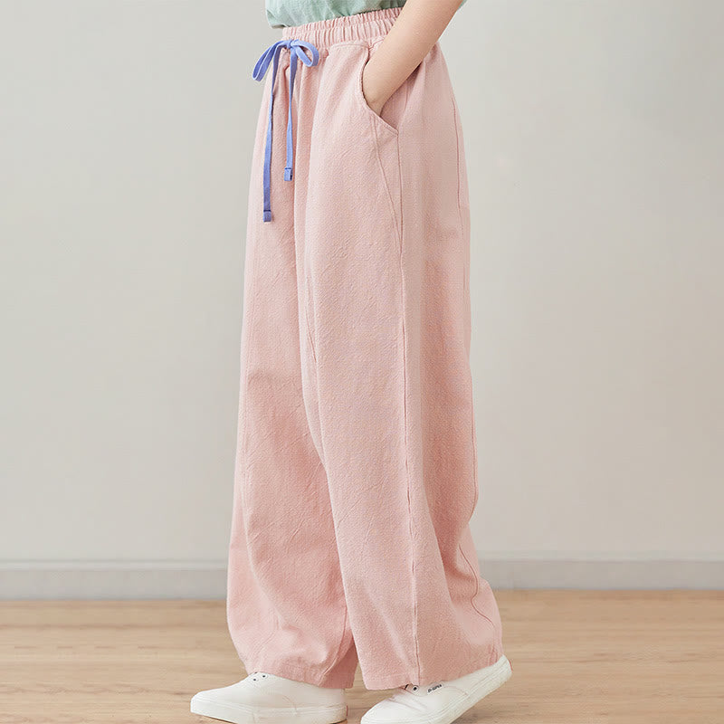 Buddha Stonesカジュアル 無地 ルーズロープ レディース コットンリネン パンツ ポケット付き - image 5