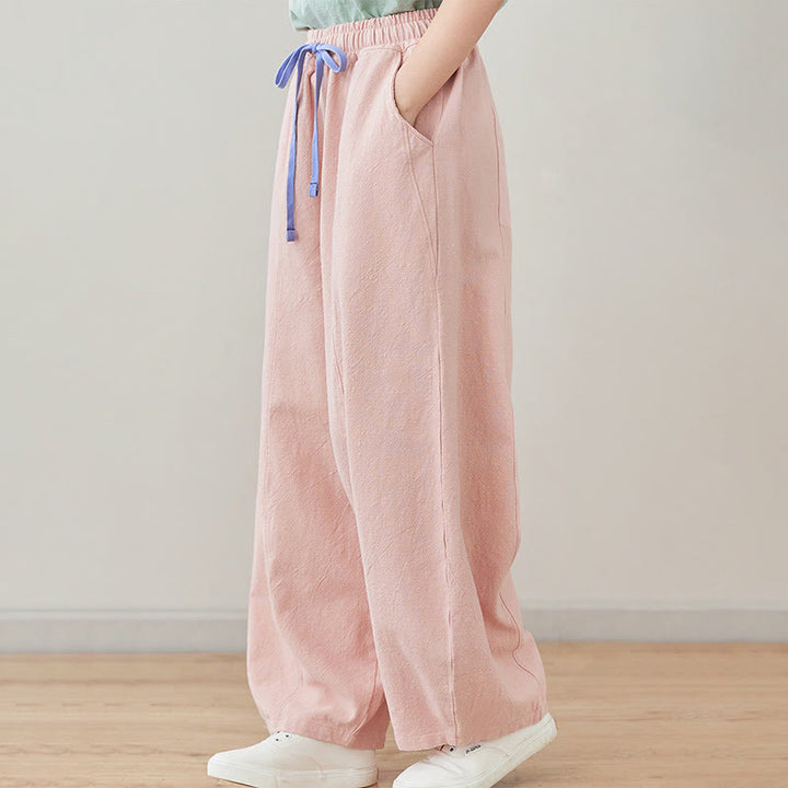 Buddha Stonesカジュアル 無地 ルーズロープ レディース コットンリネン パンツ ポケット付き - image 5