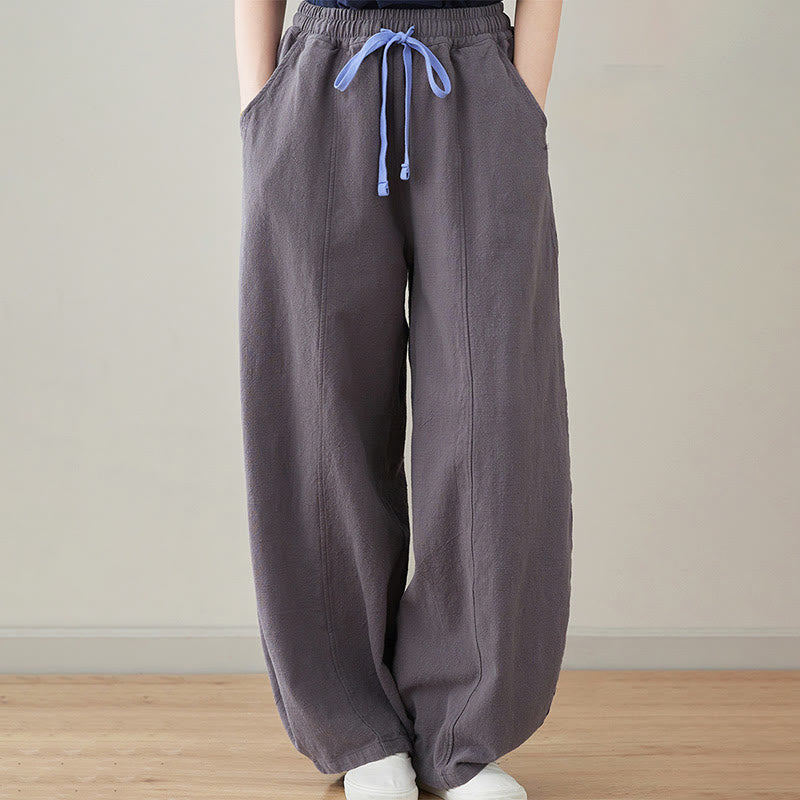 Buddha Stonesカジュアル 無地 ルーズロープ レディース コットンリネン パンツ ポケット付き - スレートグレー - US6、 UK/AU10、 EU38 (L) - image 10