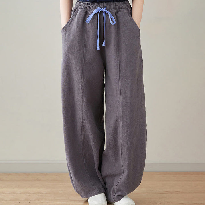 Buddha Stonesカジュアル 無地 ルーズロープ レディース コットンリネン パンツ ポケット付き - スレートグレー - US6、 UK/AU10、 EU38 (L) - image 10