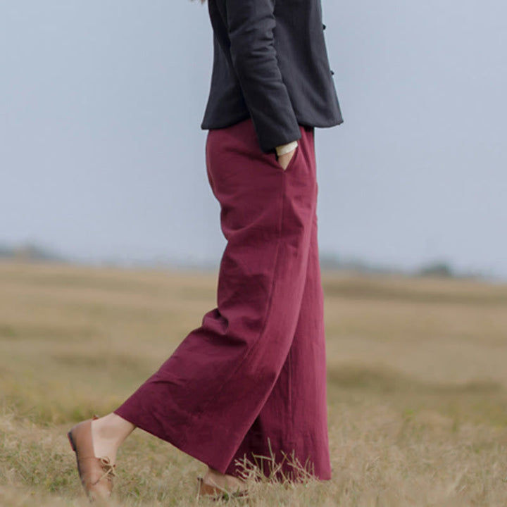 Buddha Stonesカジュアル 無地 ゆったり レディース ラミー ワイドレッグ パンツ ポケット付き - image 11