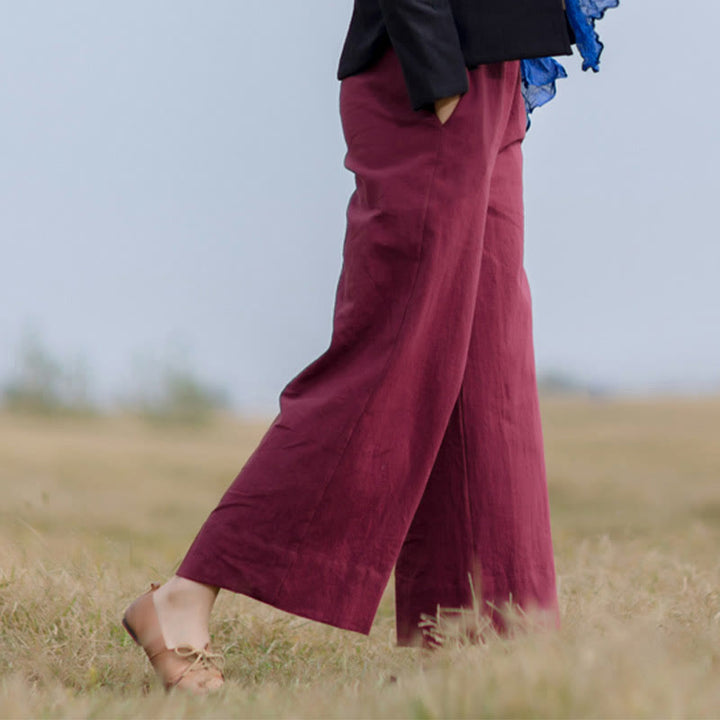 Buddha Stonesカジュアル 無地 ゆったり レディース ラミー ワイドレッグ パンツ ポケット付き - image 12