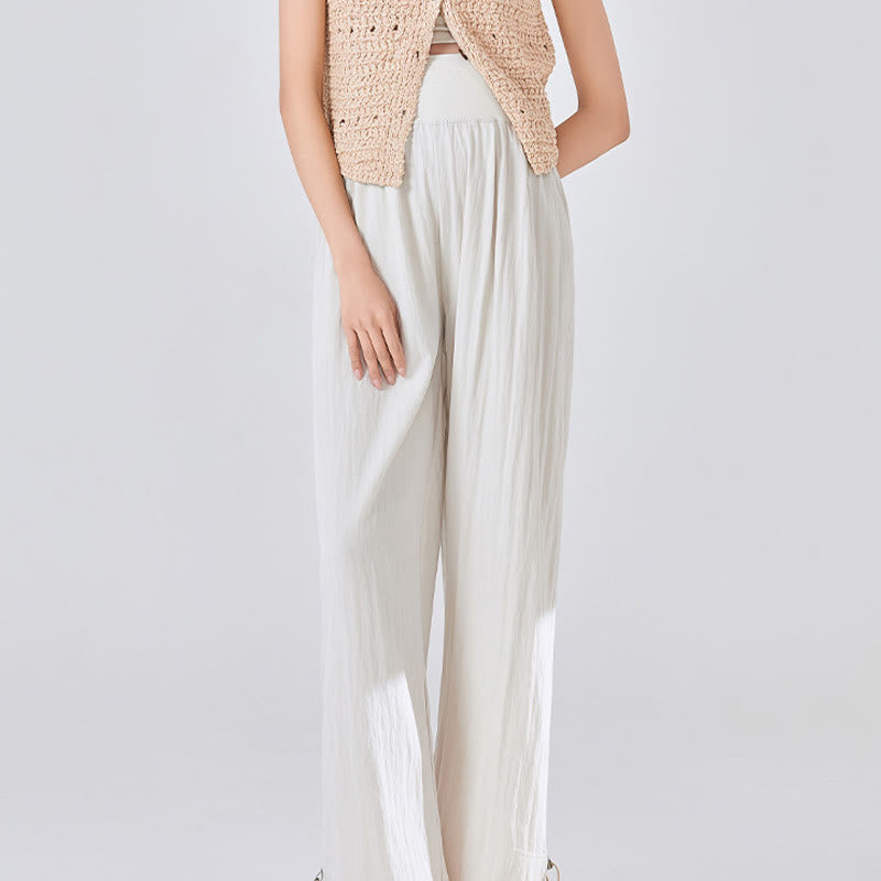 Buddha Stonesカジュアル 無地 ゆったり 高伸縮性 お腹サポート レディース ビスコース ワイドレッグパンツ ポケット付き - image 1