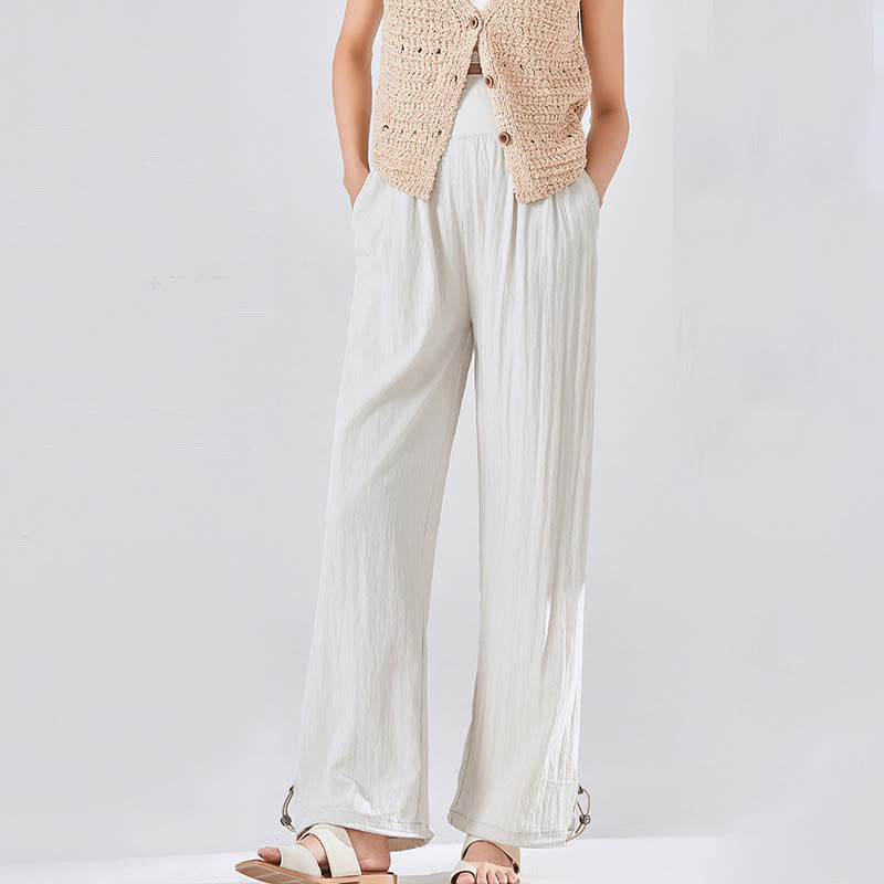 Buddha Stonesカジュアル 無地 ゆったり 高伸縮性 お腹サポート レディース ビスコース ワイドレッグパンツ ポケット付き - 貝殻 - US8-10、 UK/AU12-14、 EU40-42 (XL) - image 0