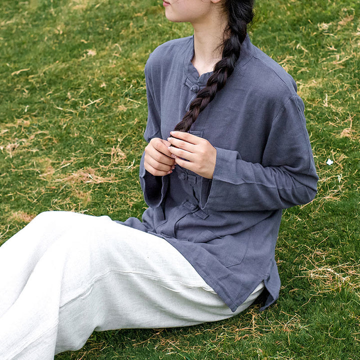 Buddha Stones無地 カエルボタン 長袖 コットンリネン レディース シャツ ポケット付き - image 25