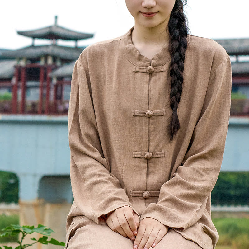 Buddha Stones無地 カエルボタン 長袖 コットンリネン レディース シャツ ポケット付き - image 21