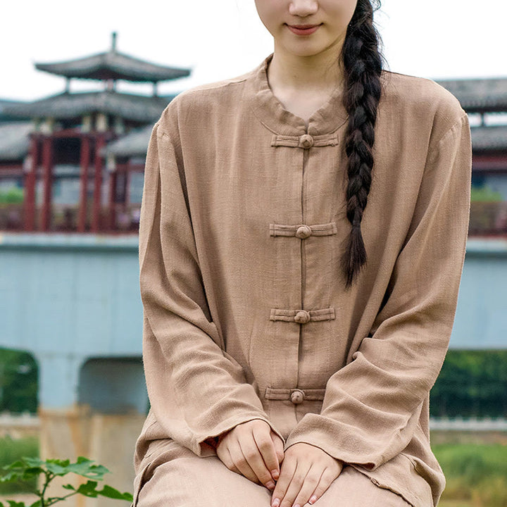 Buddha Stones無地 カエルボタン 長袖 コットンリネン レディース シャツ ポケット付き - image 21