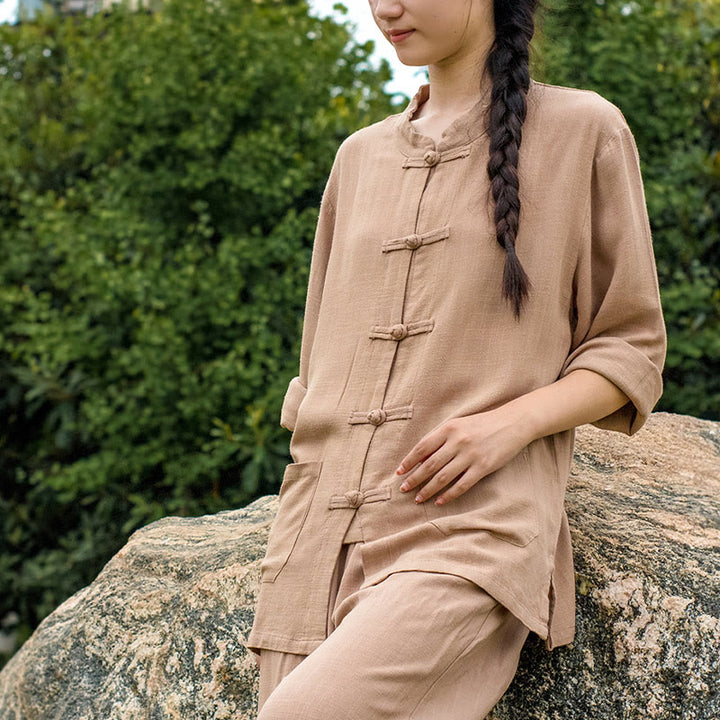 Buddha Stones無地 カエルボタン 長袖 コットンリネン レディース シャツ ポケット付き - image 22