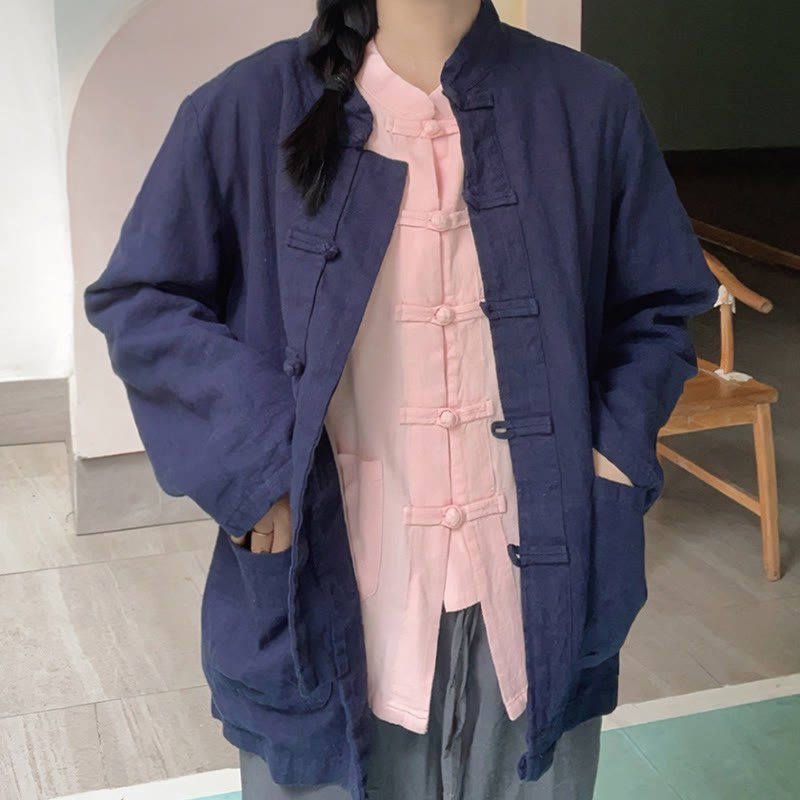 Buddha Stones無地 カエルボタン 長袖 コットンリネン レディース シャツ ポケット付き - image 18