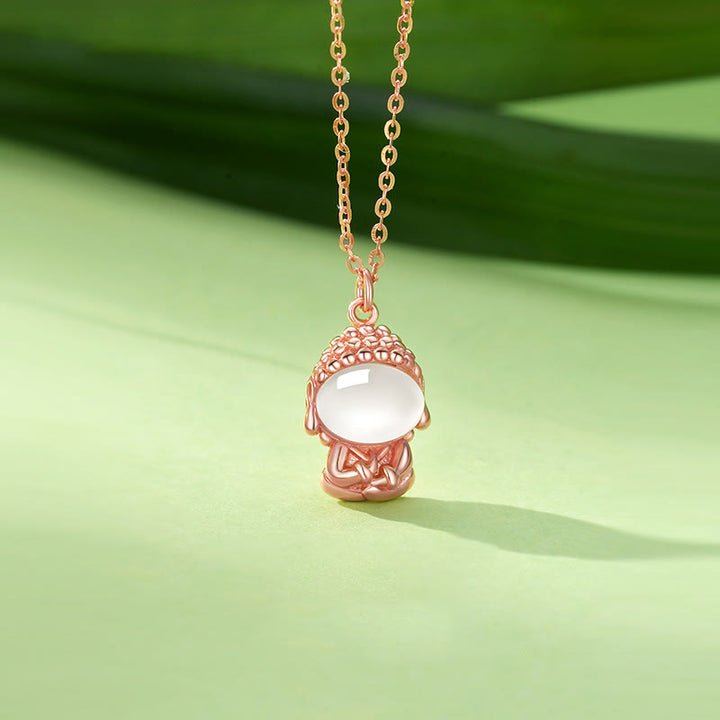 Buddha Stones925スターリングシルバー カルセドニー無形の仏ポジティブネックレスペンダント - ローズゴールド - image 0
