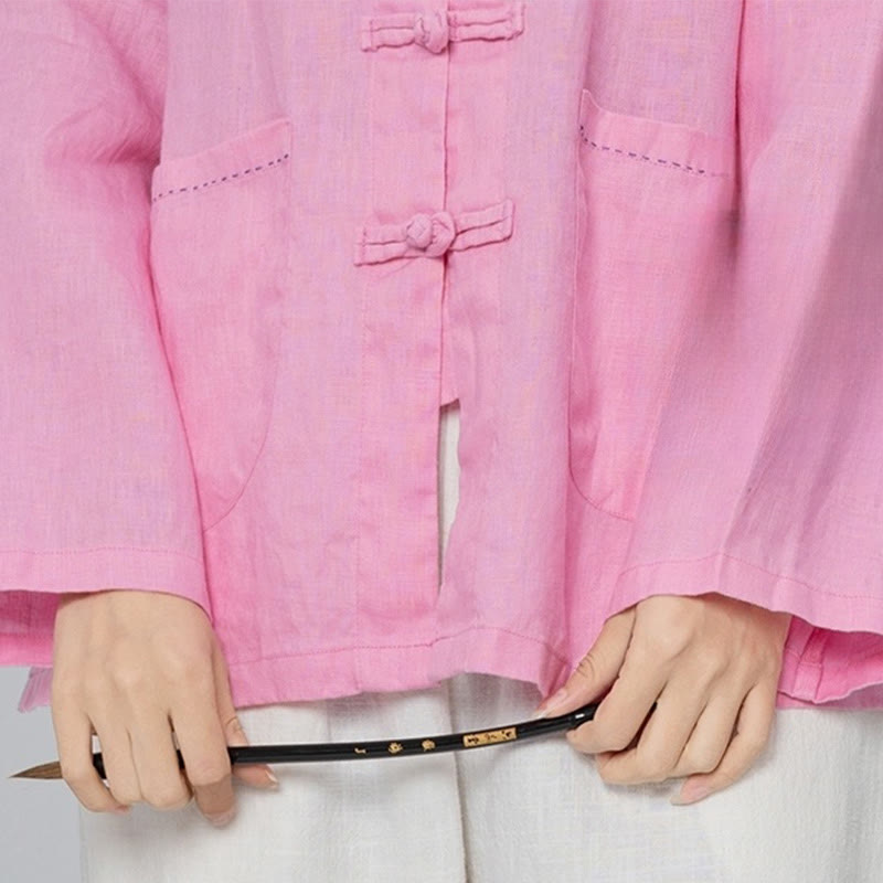 Buddha Stones無地 カエルボタン 長袖 リネン レディース シャツ ポケット付き - image 5