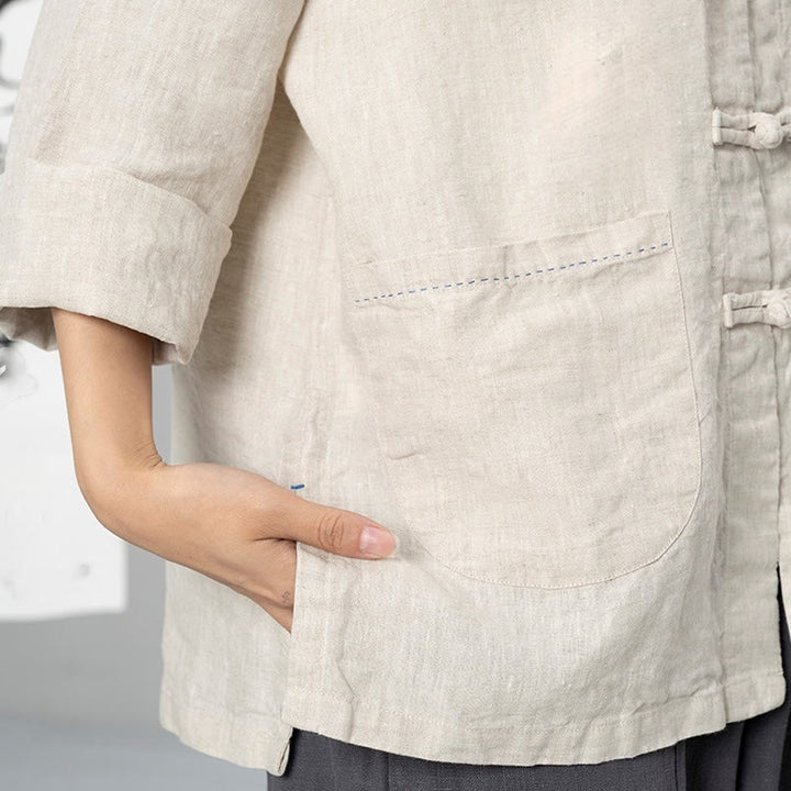 Buddha Stones無地 カエルボタン 長袖 リネン レディース シャツ ポケット付き - image 15