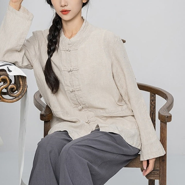 Buddha Stones無地 カエルボタン 長袖 リネン レディース シャツ ポケット付き - image 18
