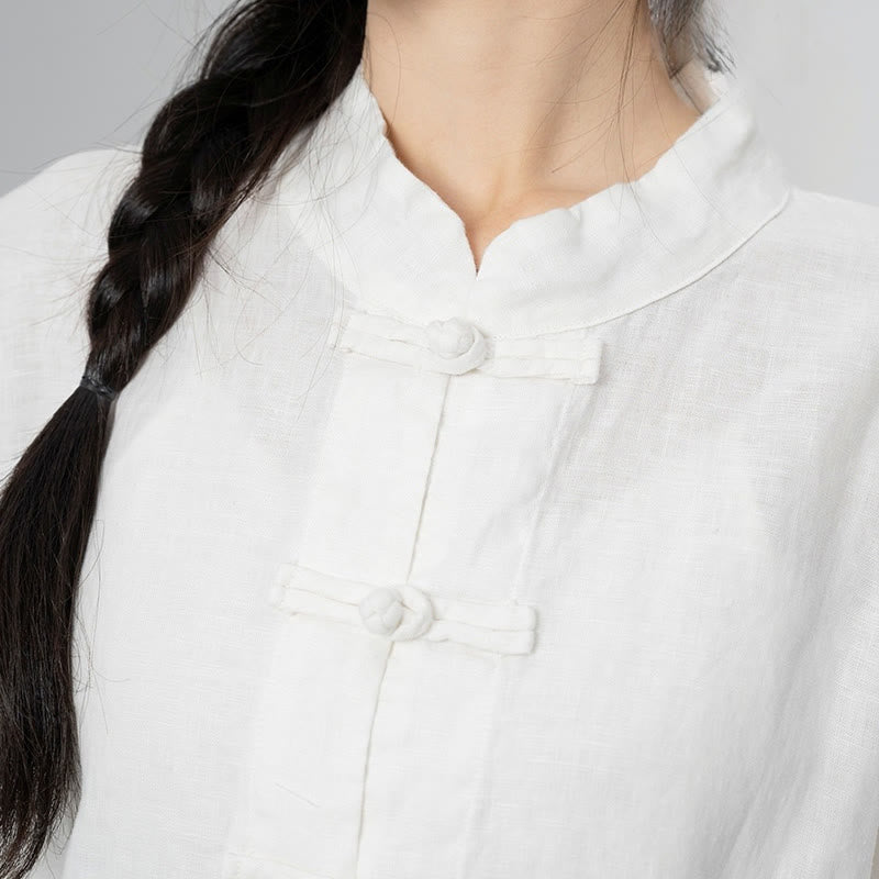 Buddha Stones無地 カエルボタン 長袖 リネン レディース シャツ ポケット付き - image 24