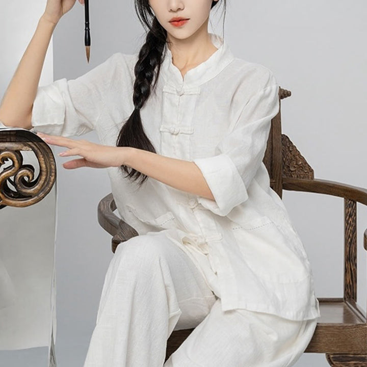 Buddha Stones無地 カエルボタン 長袖 リネン レディース シャツ ポケット付き - image 26