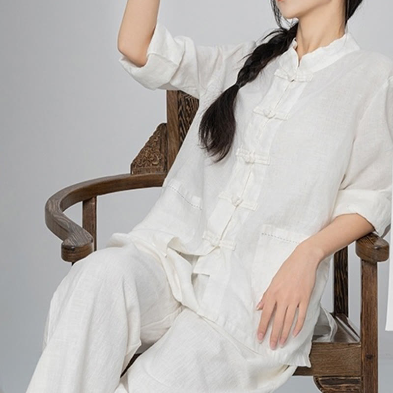 Buddha Stones無地 カエルボタン 長袖 リネン レディース シャツ ポケット付き - image 21