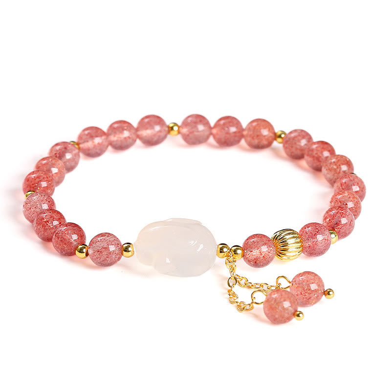 Buddha Stones天然ストロベリークォーツ アゲート ラビット ヒーリングブレスレット