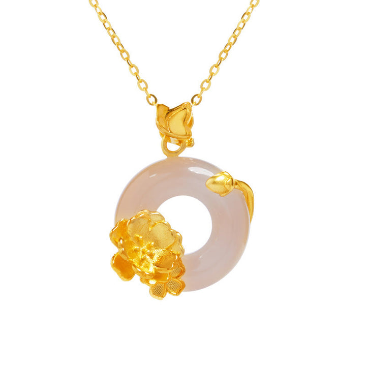 Buddha Stonesナチュラル 925 スターリングシルバー ホワイトカルセドニー ピース平和のお守りチャームブロッサム バタフライ ポジティブネックレス ペンダント - image 12