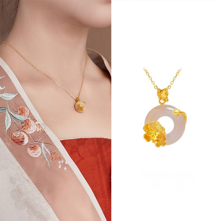 Buddha Stonesナチュラル 925 スターリングシルバー ホワイトカルセドニー ピース平和のお守りチャームブロッサム バタフライ ポジティブネックレス ペンダント - image 10