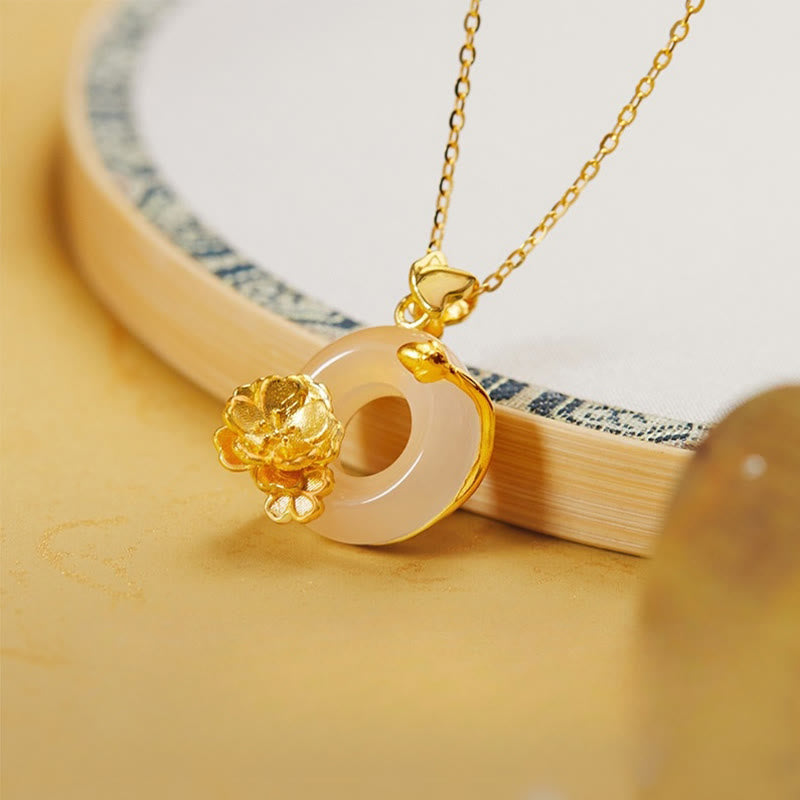 Buddha Stonesナチュラル 925 スターリングシルバー ホワイトカルセドニー ピース平和のお守りチャームブロッサム バタフライ ポジティブネックレス ペンダント - image 2