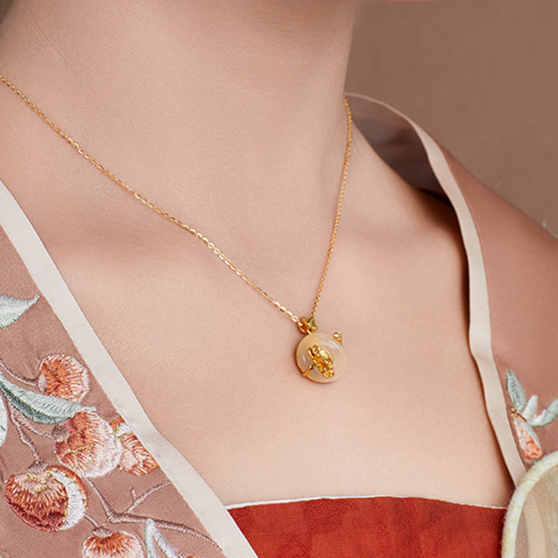 Buddha Stonesナチュラル 925 スターリングシルバー ホワイトカルセドニー ピース平和のお守りチャームブロッサム バタフライ ポジティブネックレス ペンダント - image 4