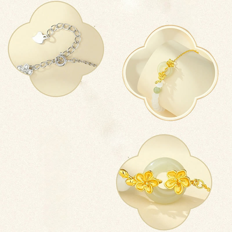 Buddha Stones 999スターリングシルバー 天然和田翡翠 平和バックル 桃の花 幸運ブレスレット