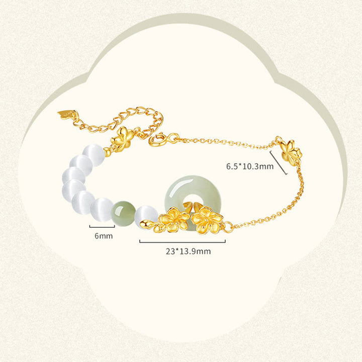 Buddha Stones 999スターリングシルバー 天然和田翡翠平和のお守りチャーム桃の花幸運ブレスレット - image 6