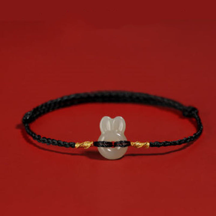 Buddha Stones和田翡翠 かわいいウサギの紐 幸運のブレスレット