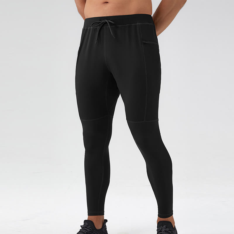 Buddha Stonesハイウエスト 速乾 通気性 フィットネス メンズ レギンス パンツ ジッパーポケット付き - 黒 - US/UK/AU44、 EU54 (2XL) - image 18