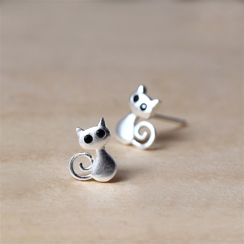 Buddha Stones925 スターリングシルバー ポスト キュートな猫 子猫 祝福 スタッドピアス - image 1