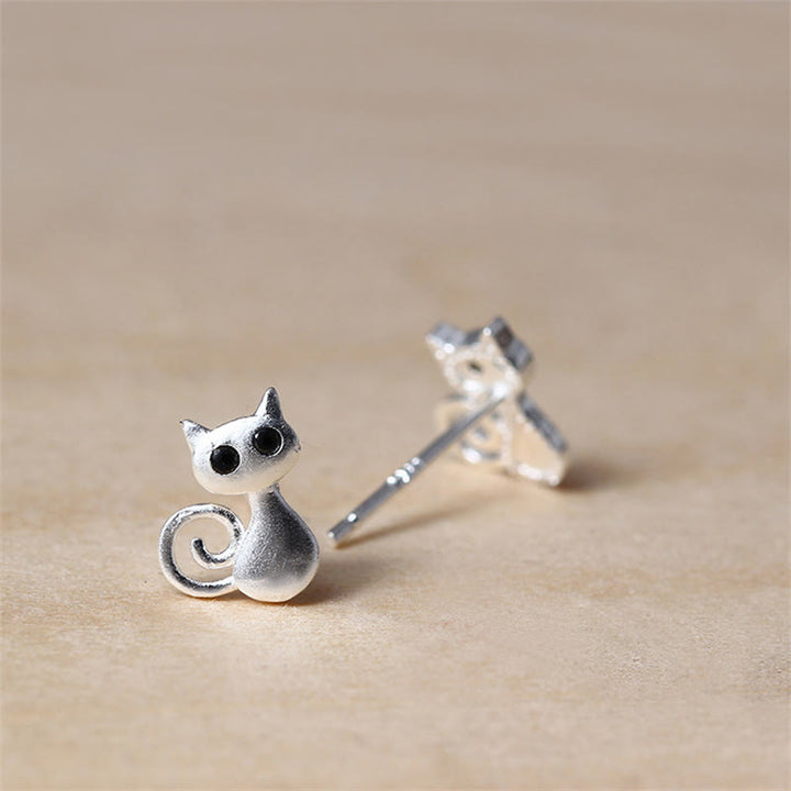 Buddha Stones925 スターリングシルバー ポスト キュートな猫 子猫 祝福 スタッドピアス - image 3