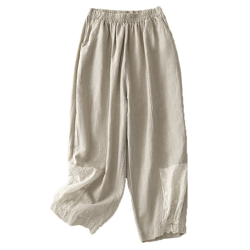 Buddha Stonesカジュアル刺繍パッチワーク生地7-8丈クロップドパンツレディースコットンハーレムパンツポケット付き - image 7