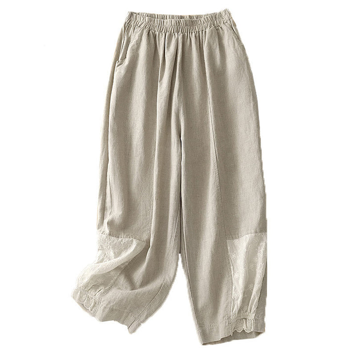 Buddha Stonesカジュアル刺繍パッチワーク生地7-8丈クロップドパンツレディースコットンハーレムパンツポケット付き - image 7