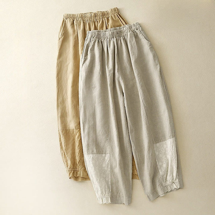Buddha Stonesカジュアル刺繍パッチワーク生地7-8丈クロップドパンツレディースコットンハーレムパンツポケット付き - image 16