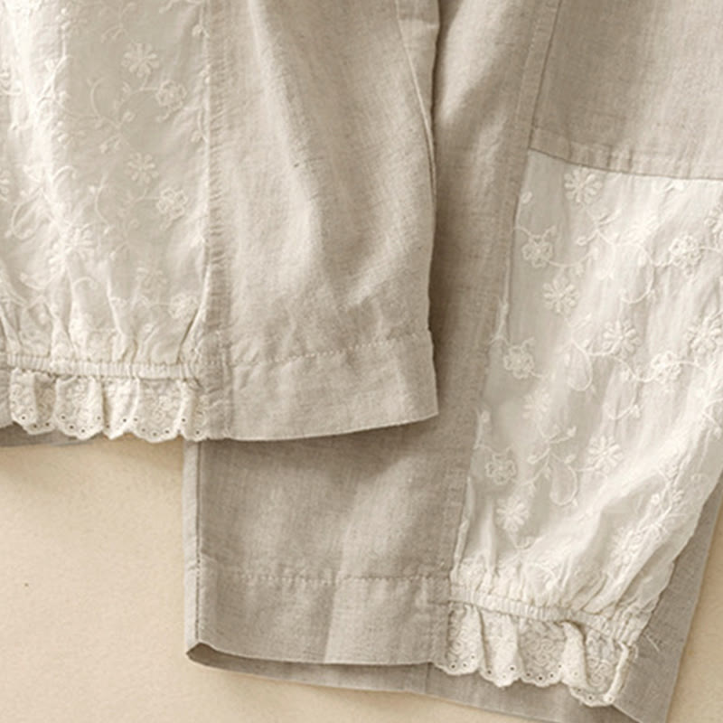 Buddha Stonesカジュアル刺繍パッチワーク生地7-8丈クロップドパンツレディースコットンハーレムパンツポケット付き - image 15