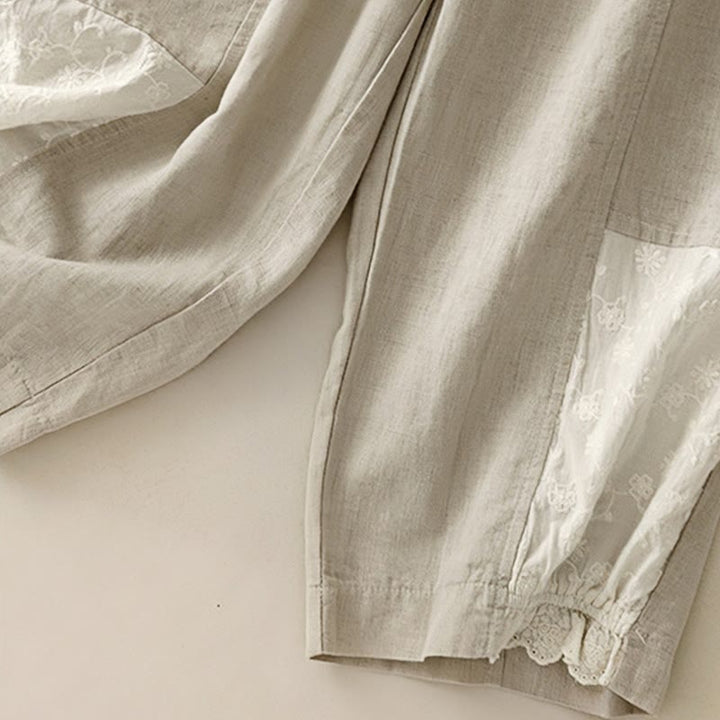 Buddha Stonesカジュアル刺繍パッチワーク生地7-8丈クロップドパンツレディースコットンハーレムパンツポケット付き - image 13