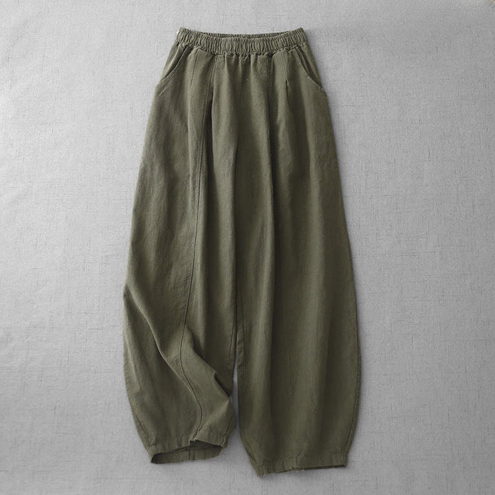 Buddha Stonesカジュアル 無地 7-8丈 レディース コットンリネン ハーレムパンツ ポケット付き