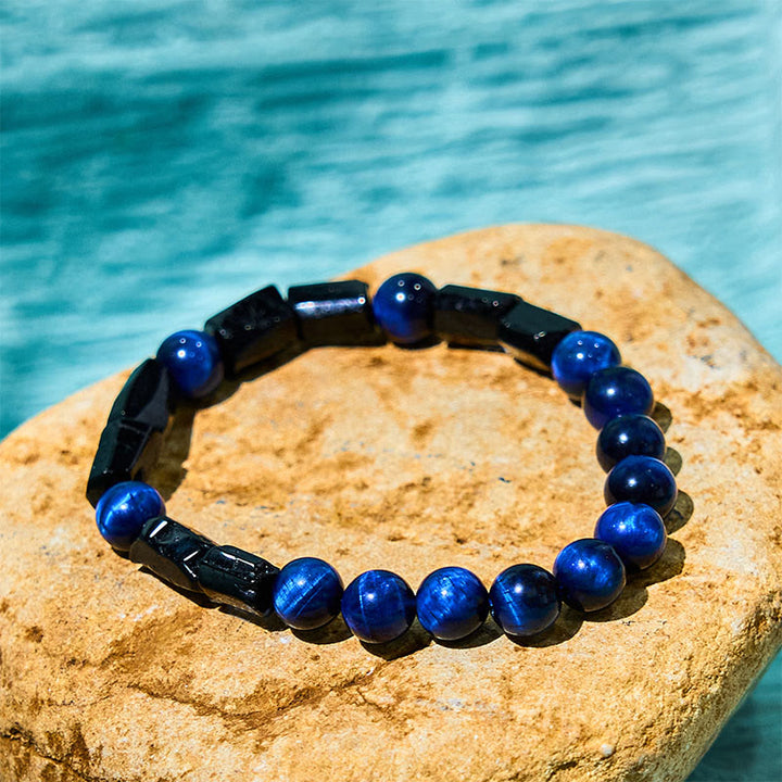 Buddha Stonesブルータイガーアイ ブラックトルマリン パワーブレスレット